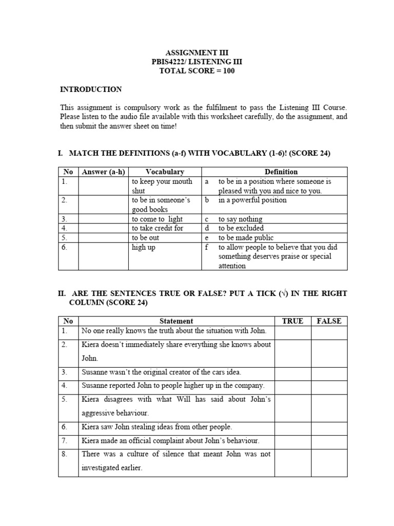 Listening Iii Assignment Guide Pdf