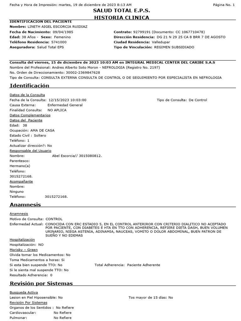 Historia Clínica de Lineth Escorcia | PDF | Diabetes | Hipertensión