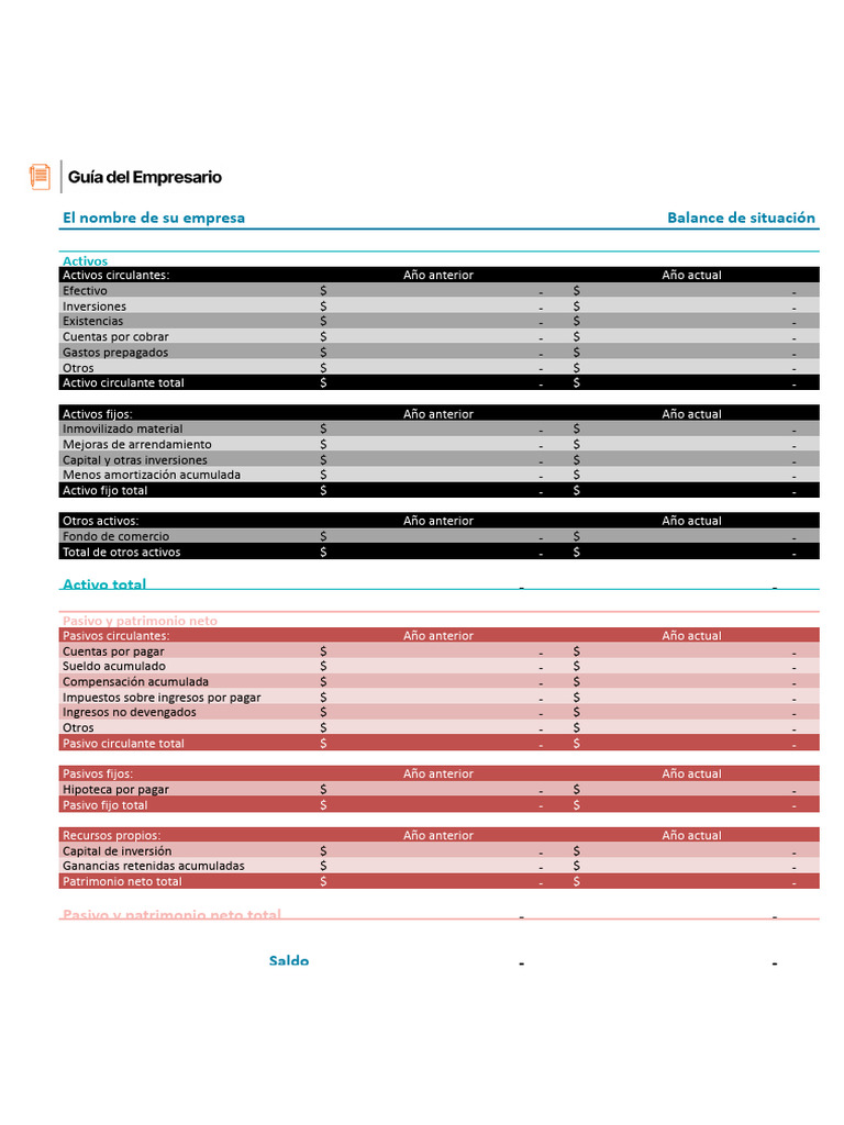 Plantilla de Balance General en Excel | PDF | Hoja de balance | Valor neto