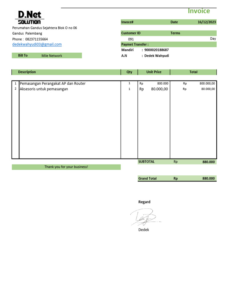 Invoice untuk Mile Network | PDF