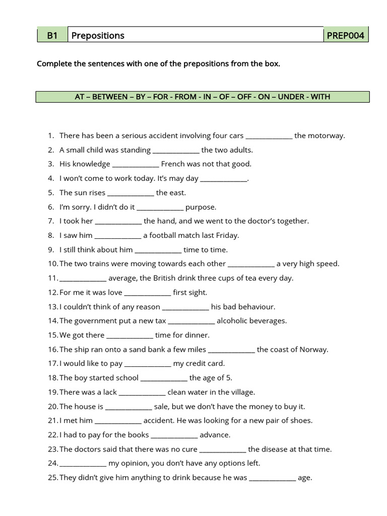 Preposition Practice Exercises and Answers | PDF