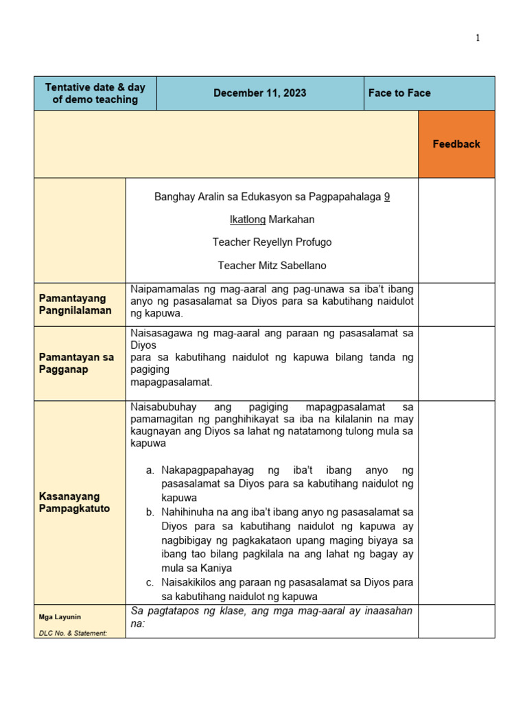 Task 5 1st Draft Of Lesson Plan Pdf