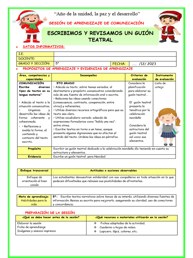 Guión Teatral Navideño para Niños | PDF | Teatro | Evaluación