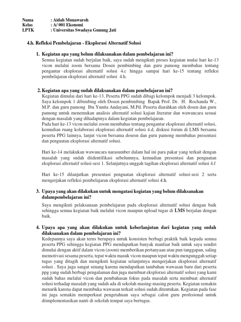 Refleksi Eksplorasi Solusi PPG | PDF