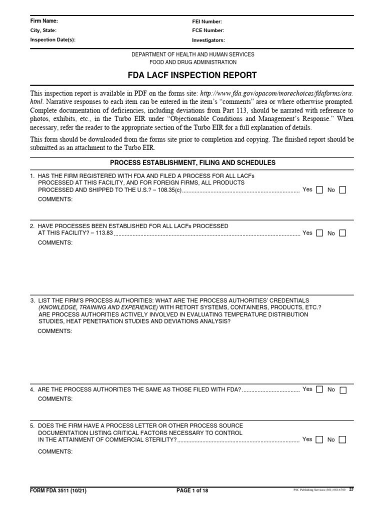 FDA LACF Inspection Report Overview | PDF | Water | Food And Drug ...