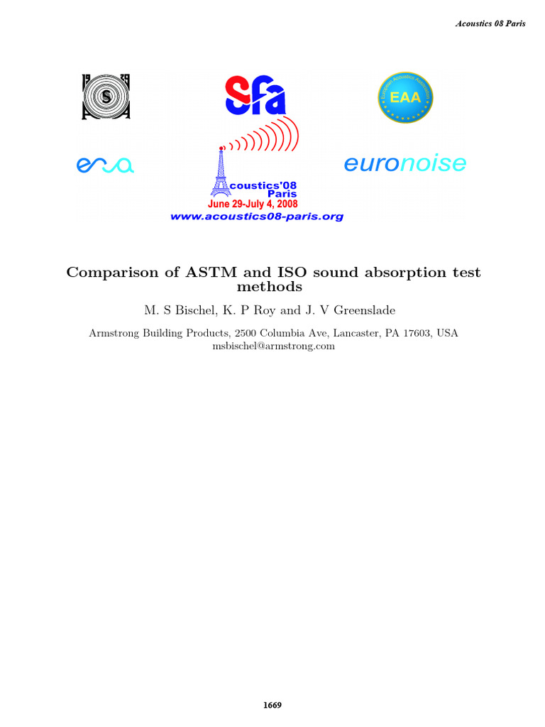Comparison of ASTM and ISO Sound Absorption Test Methods: M. S Bischel ...
