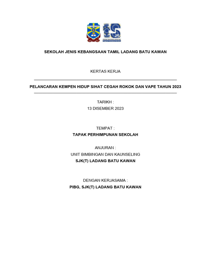 Kertas Kerja Program Cegah Rokok Dan Vape 2023 | PDF