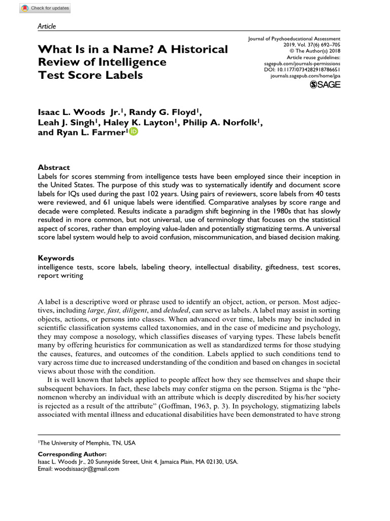 Woods et al 2018 what is in a name a historical review of intelligence