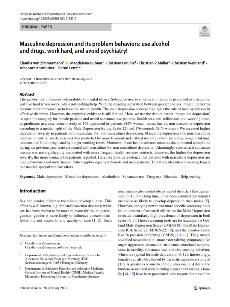 Masculine Depression and Its Problem Behaviors: Use Alcohol and Drugs ...