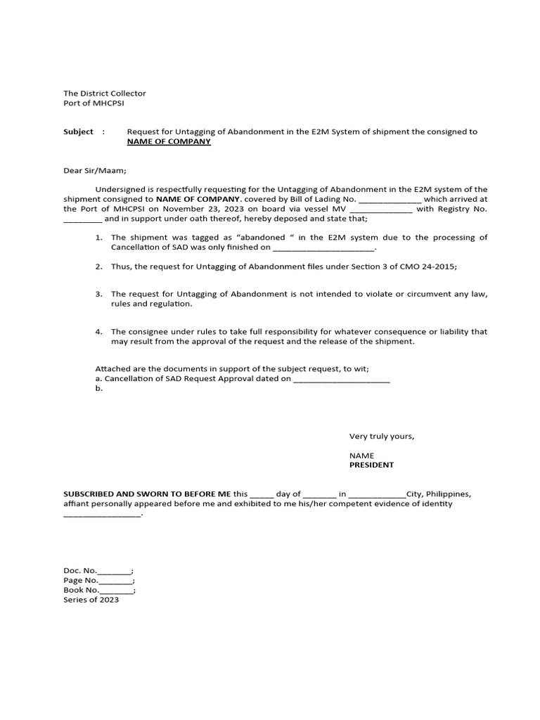 Request for Untagging Abandonment | PDF