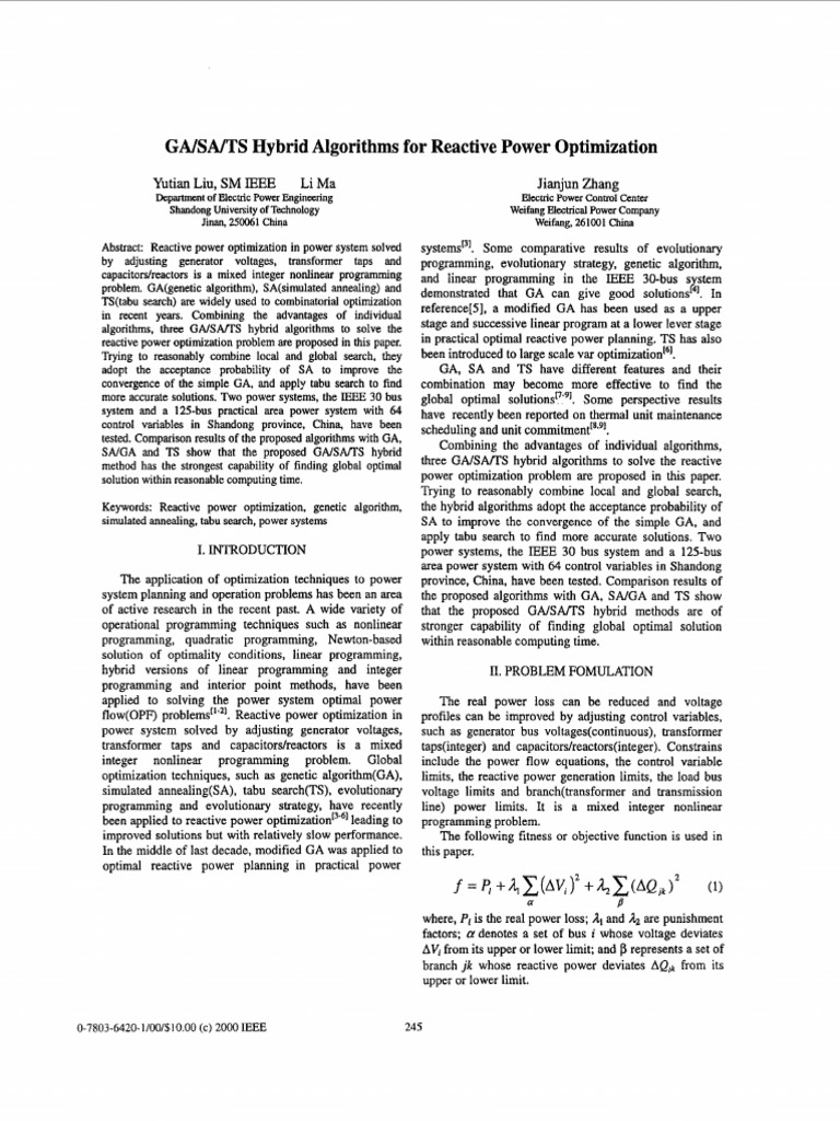 Gasats hybrid algorithms for reactive power optimization pdf