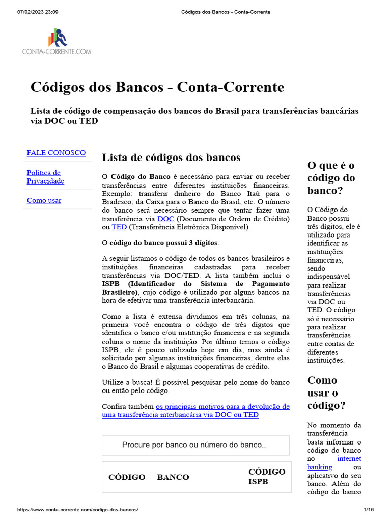Códigos de Bancos para Transferências | PDF | Indústrias de serviços ...