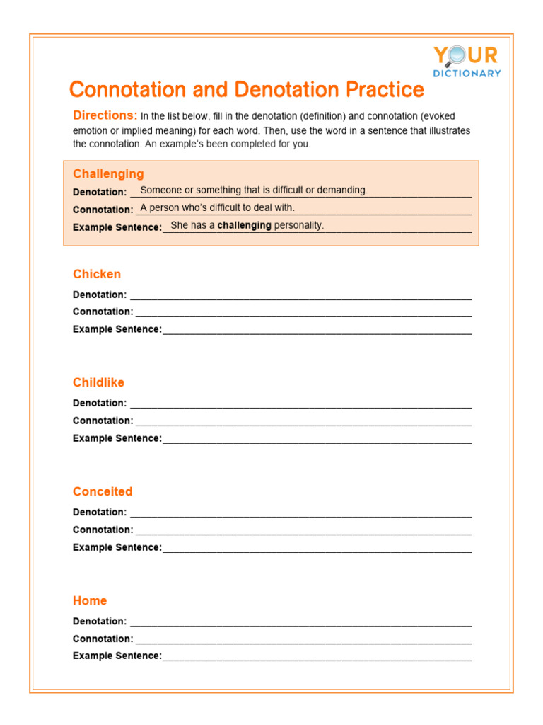 Connotation and Denotation Worksheet PDF Connotation Linguistics Connotation and Denotation Worksheet PDF Connotation Linguistics
