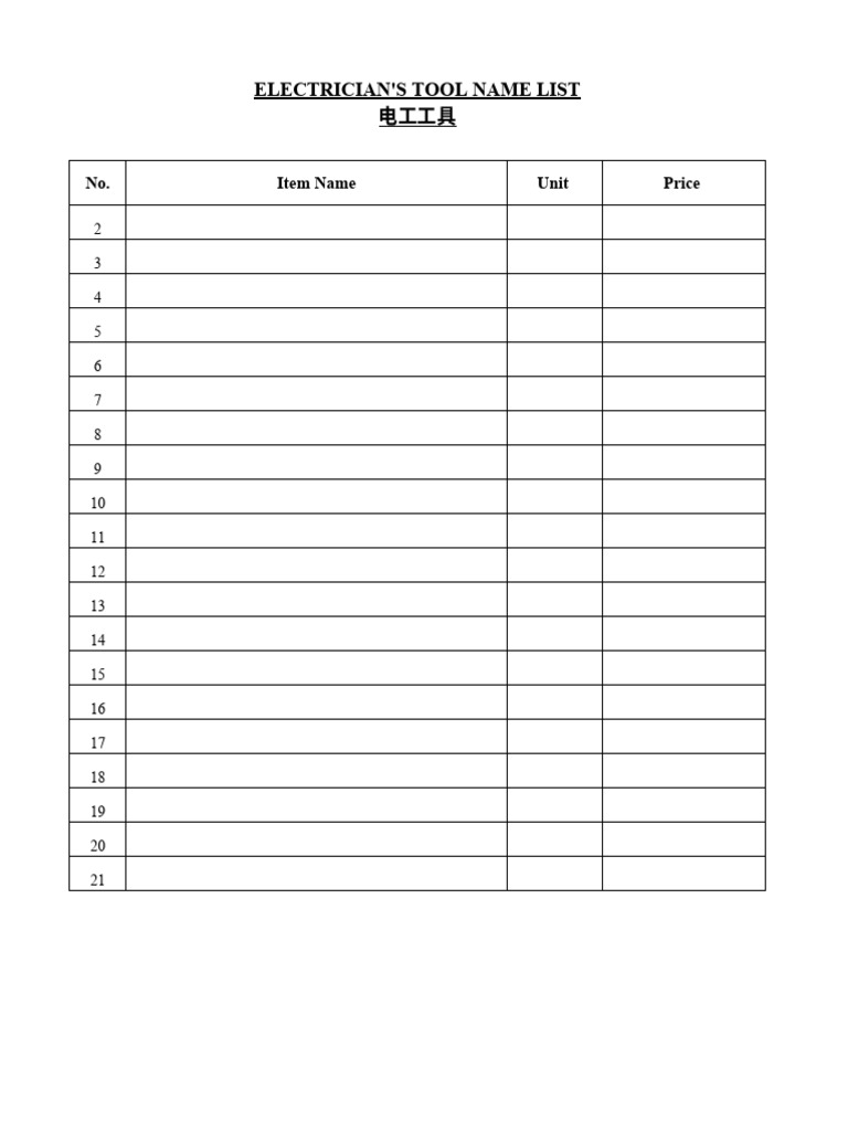 Electrician's Tools List PDF