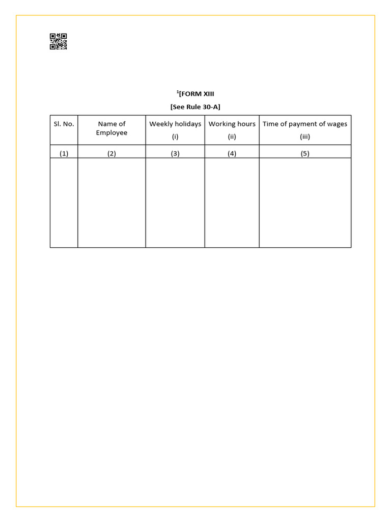 Form XIII Wage Register Template | PDF