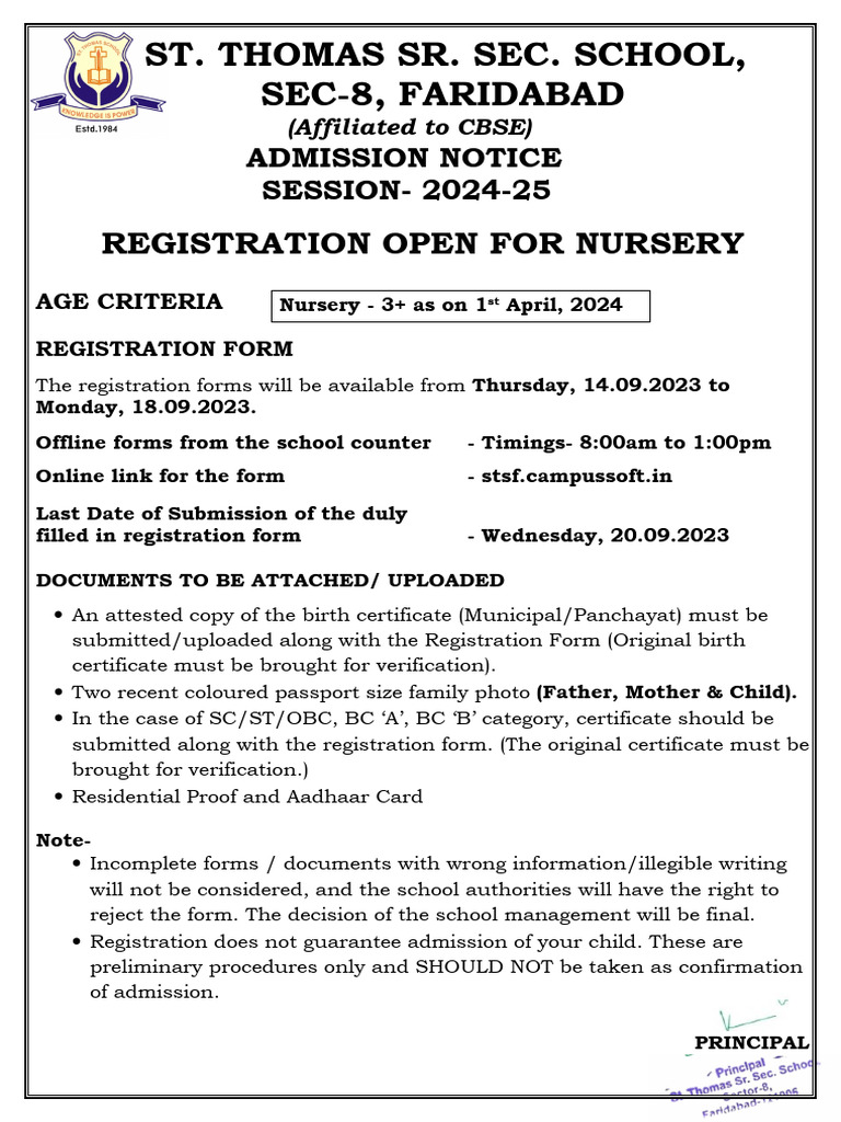 Nursery Admission Notice 202425 PDF