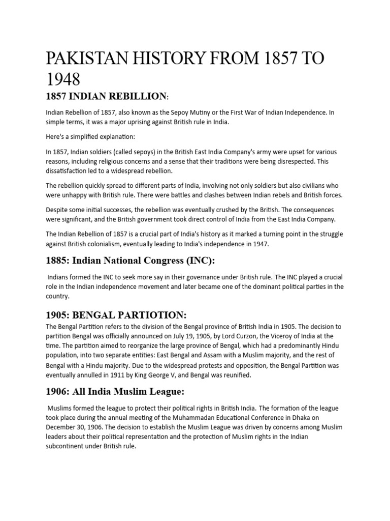 Pakistan History From 1857 To 1948-1 | PDF | All India Muslim League ...