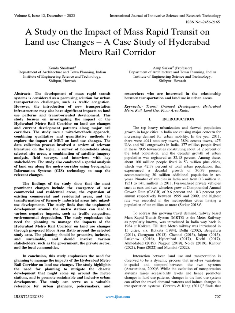 Impact of Hyderabad Metro on Land Use | PDF | Rapid Transit | Transport