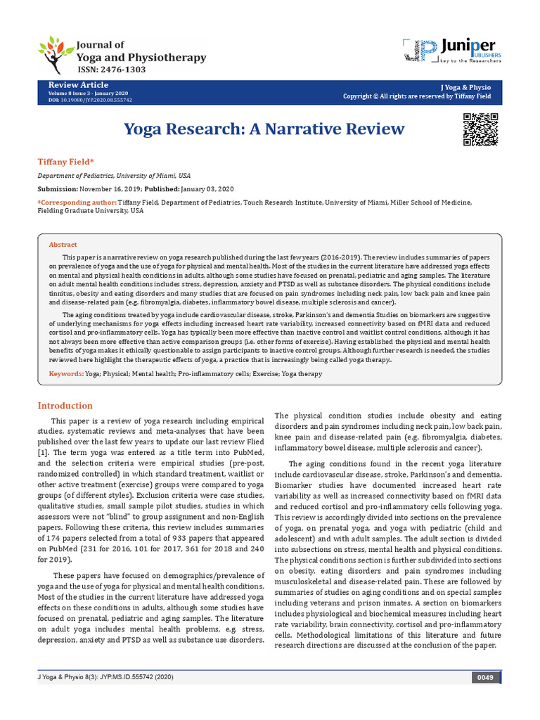 Yoga Research A Narrative Review | PDF | Epilepsy | Major Depressive ...