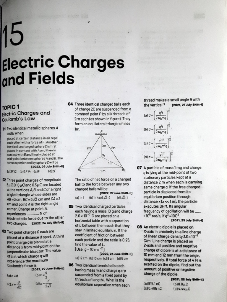Electric Charges and Coulomb's Law Problems | PDF | Dipole | Force
