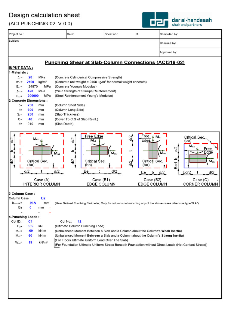 Punching Shear Design Calculation Sheet | PDF | Column | Strength Of ...
