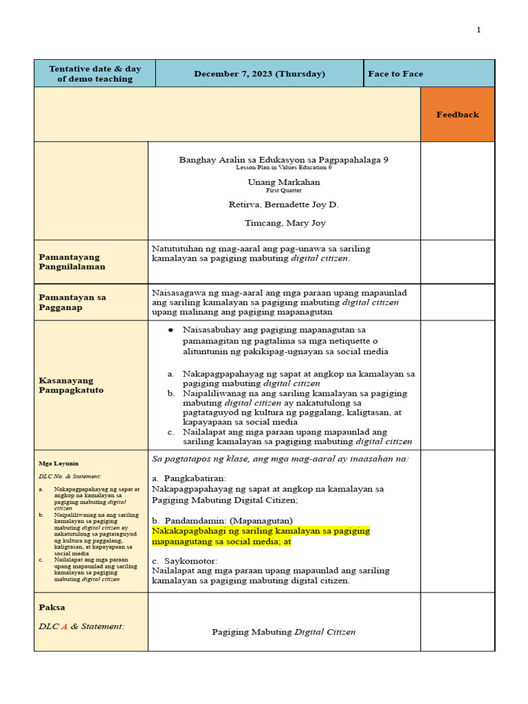 3r Demo 7 Retirva Timcang Lesson Plan | PDF