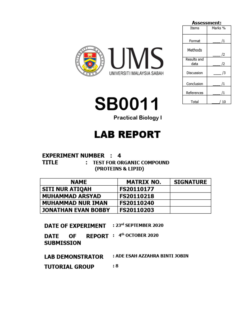 TEST FOR ORGANIC COMPOUNDS LAB REPORT intelligence overview