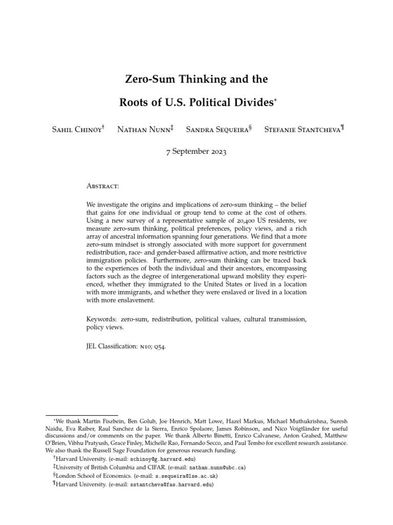Zero Sum Political Divides PDF