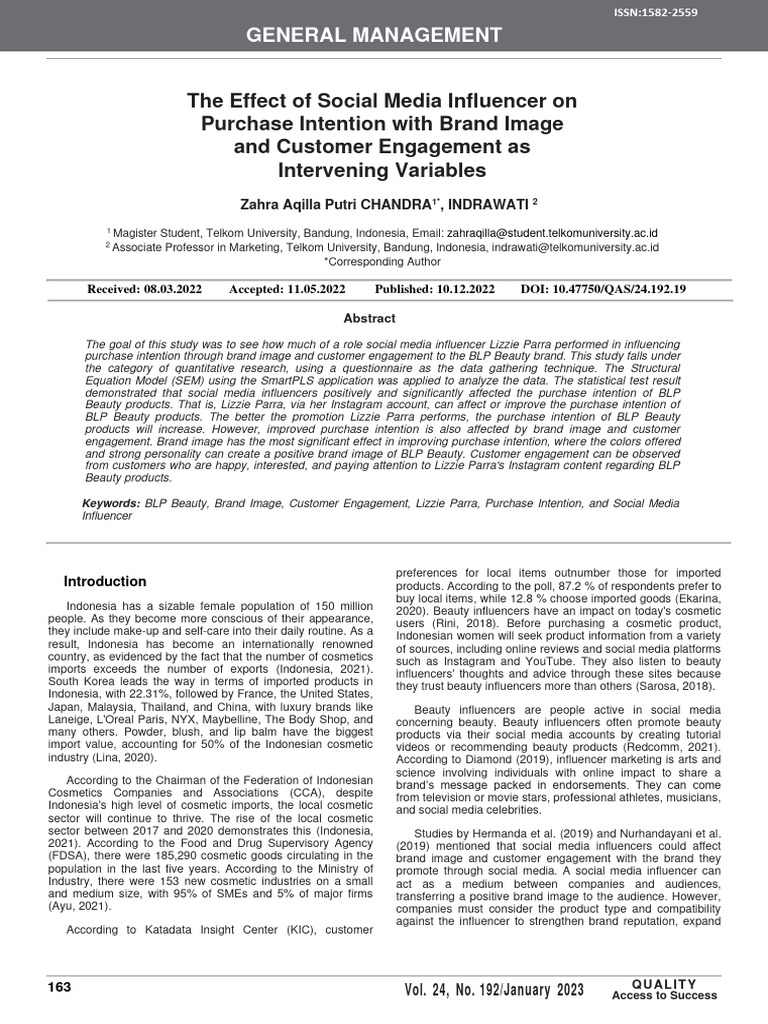 The Effect of Social Media Influencer On Purchase Intention With Brand ...