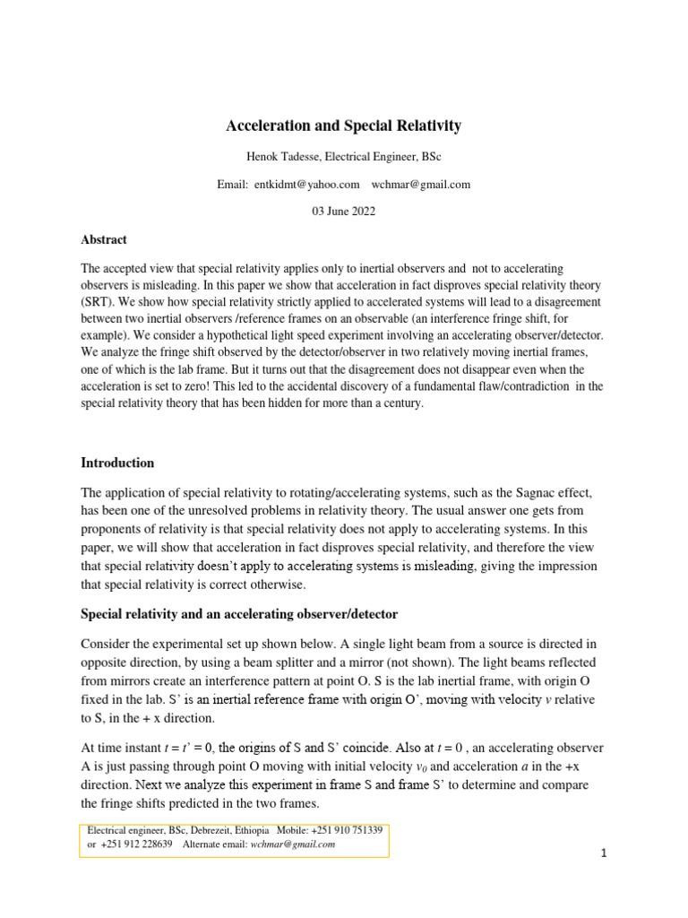 Acceleration and Special Relativity PDF Special Relativity Theory