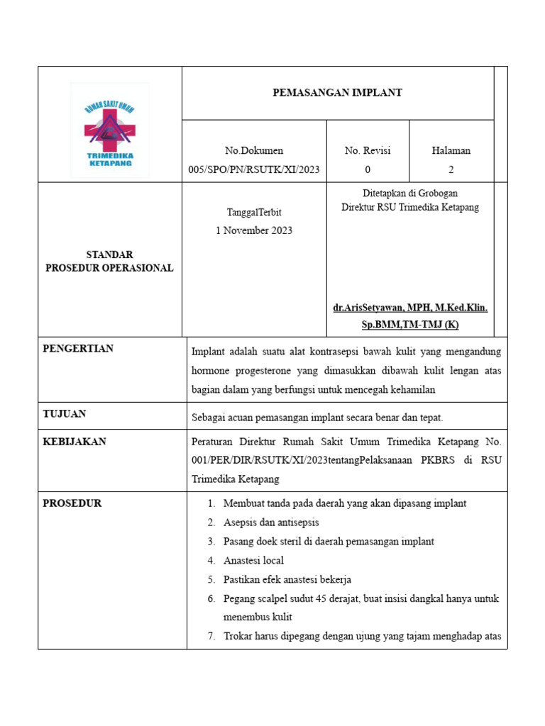 SOP Pasang Implant | PDF