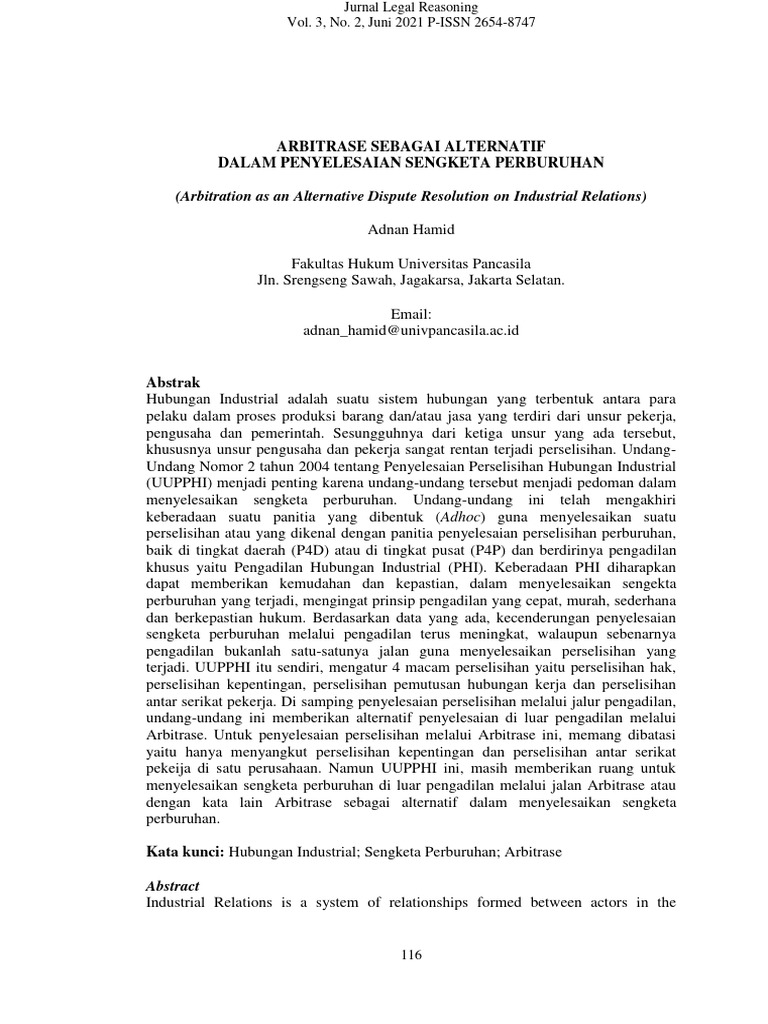 Arbitrase Sebagai Alternatif Dalam Penye | PDF