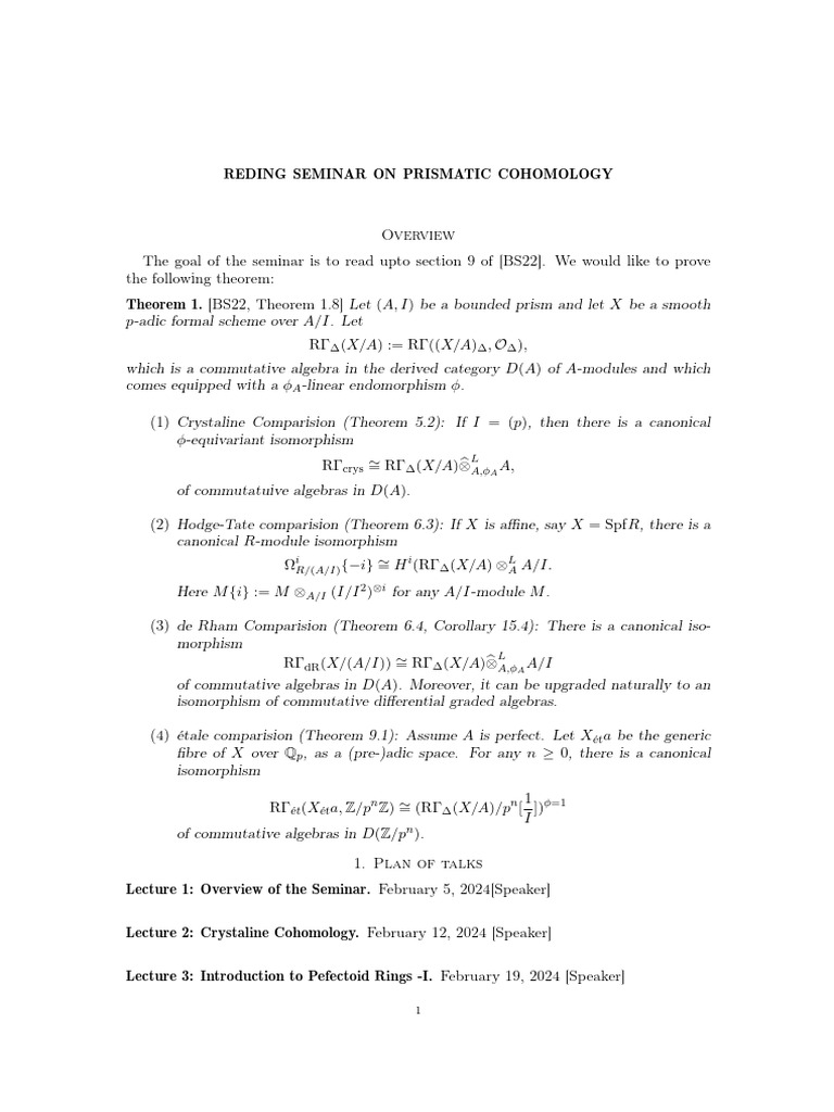 Prismatic Cohomology Program PDF Category Theory Abstract Algebra