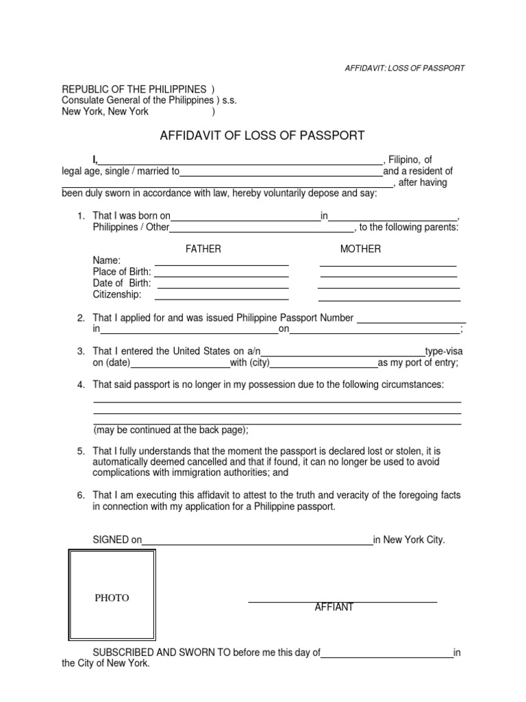 Affidavit of Loss Passport PDF