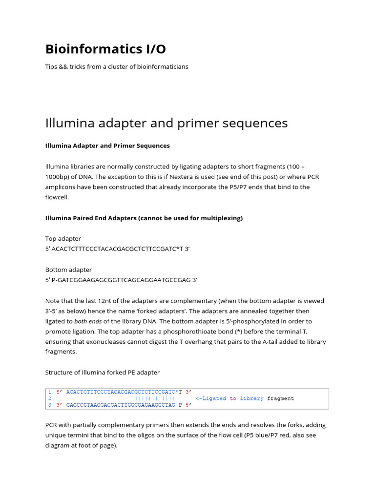 Illumina Adapter and Primer Sequences Download Free PDF Primer