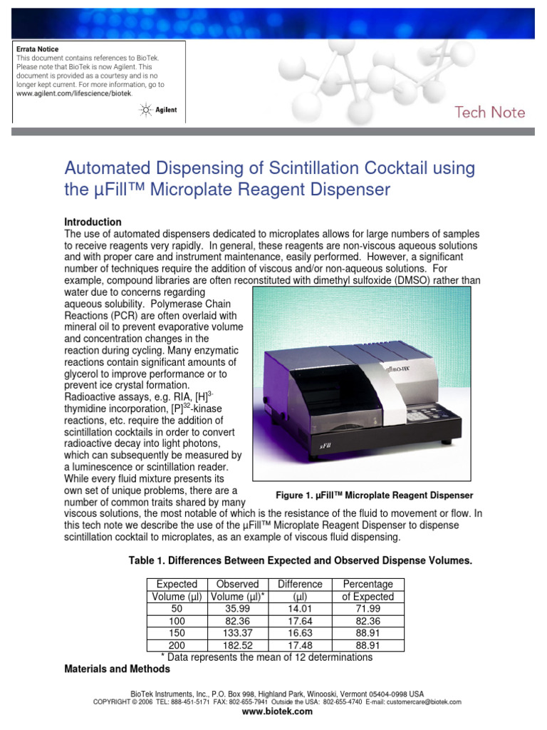 Scintillation Cocktail Using MicroFill 5994 3417EN Agilent PDF