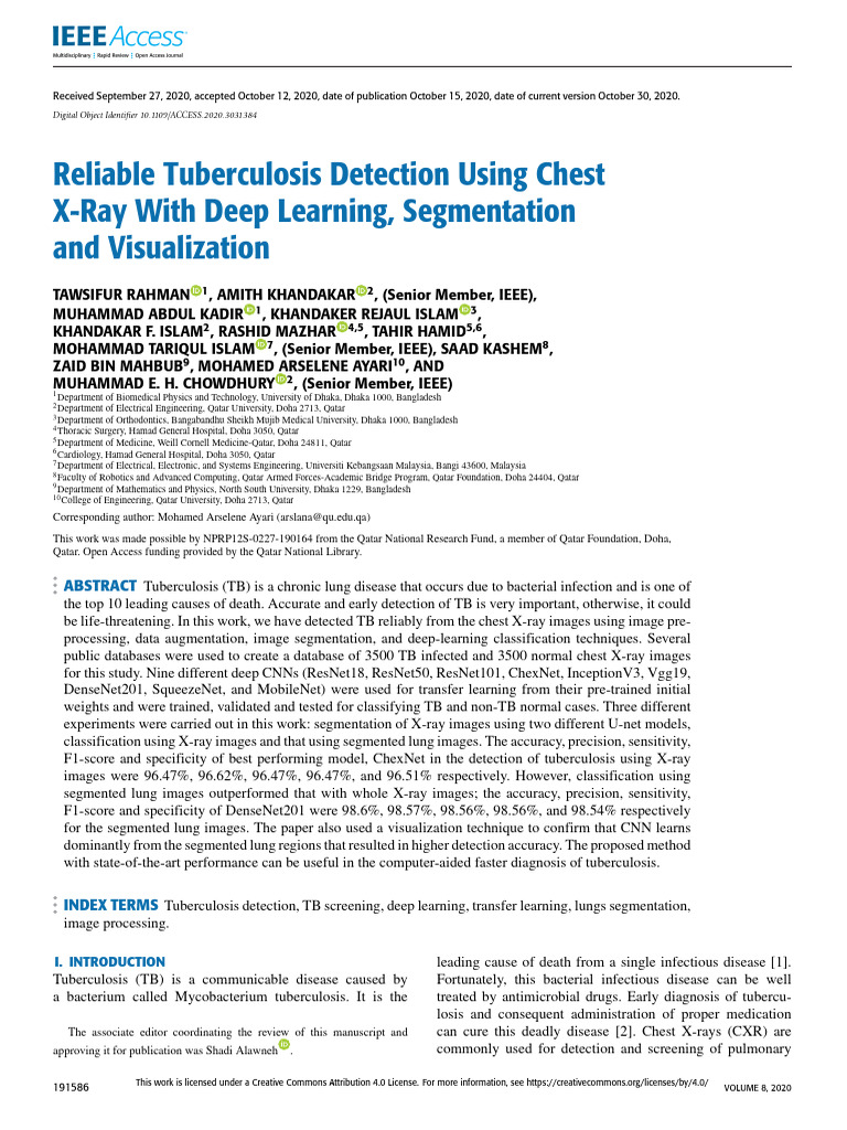 Reliable Tuberculosis Detection Using Chest X-Ray With Deep Learning ...