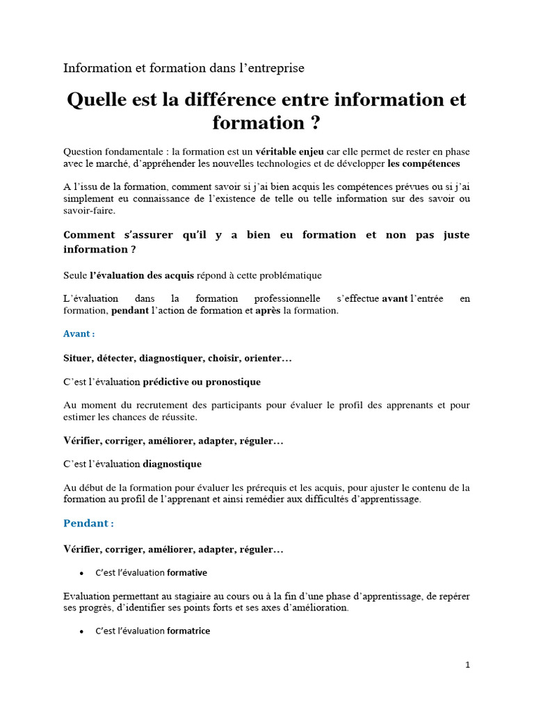 Différence entre formation et information | PDF | Informations | Business