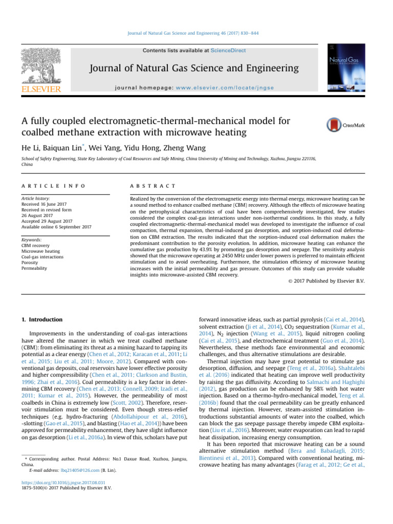 A Fully Coupled Electromagnetic-Thermal-Mechanical Model For Coalbed ...