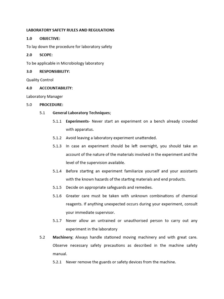 Laboratory Safety Rules and Regulations PDF Laboratories Refrigerator