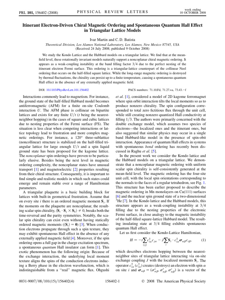 Itinerant electron driven chiral magnetic ordering and spontaneous