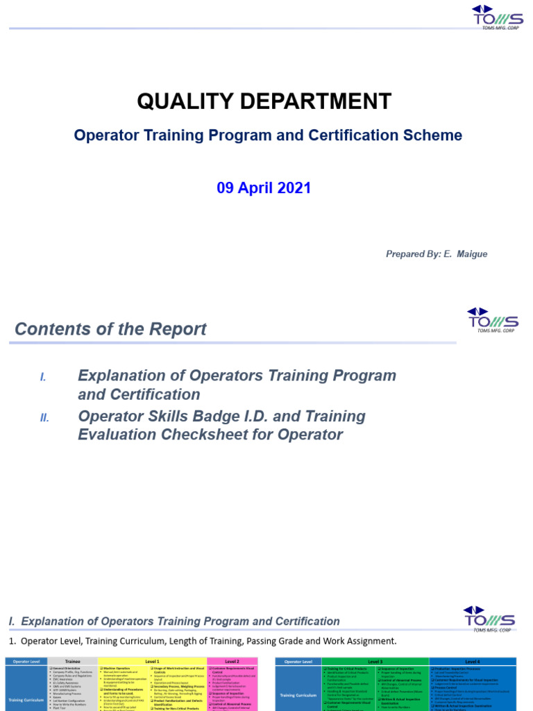 Operator's Training Program and Certification Scheme | PDF | Business ...