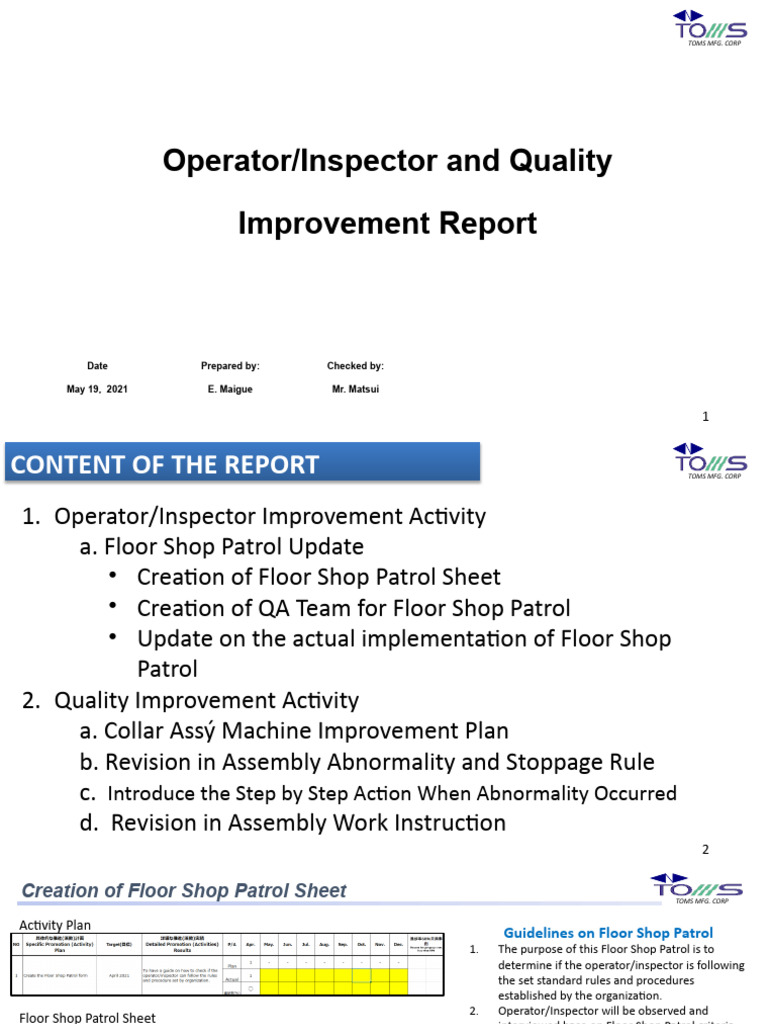 Operator and Quality Improvement Report210518 | PDF