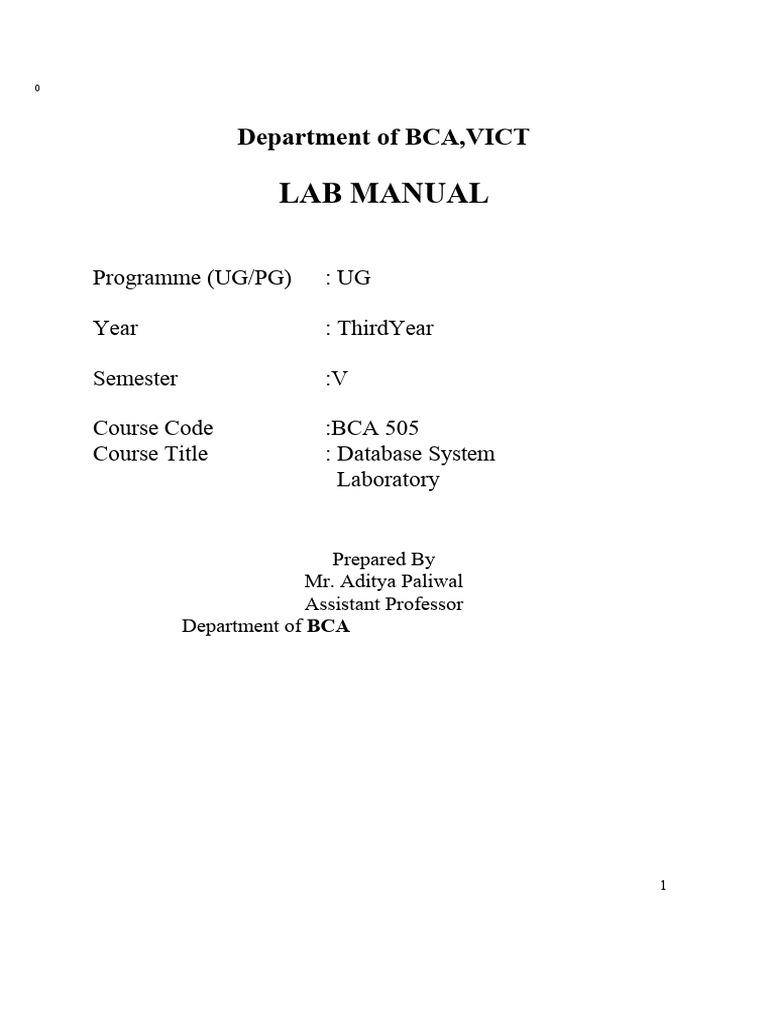 BCA Database System Lab Manual | PDF | Database Transaction | Sql