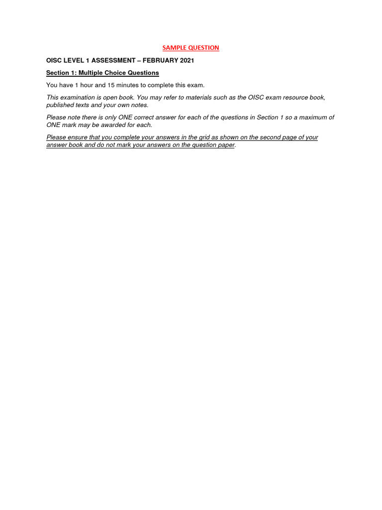 OISC Level 1 Exam Sample Questions | PDF | Human Migration | Cultural ...
