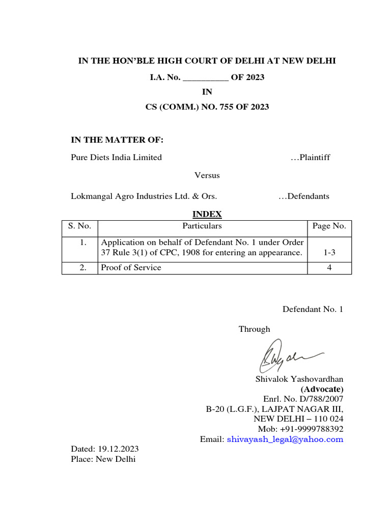 Application for Appearance under Order 37 | PDF | Judiciaries | Justice