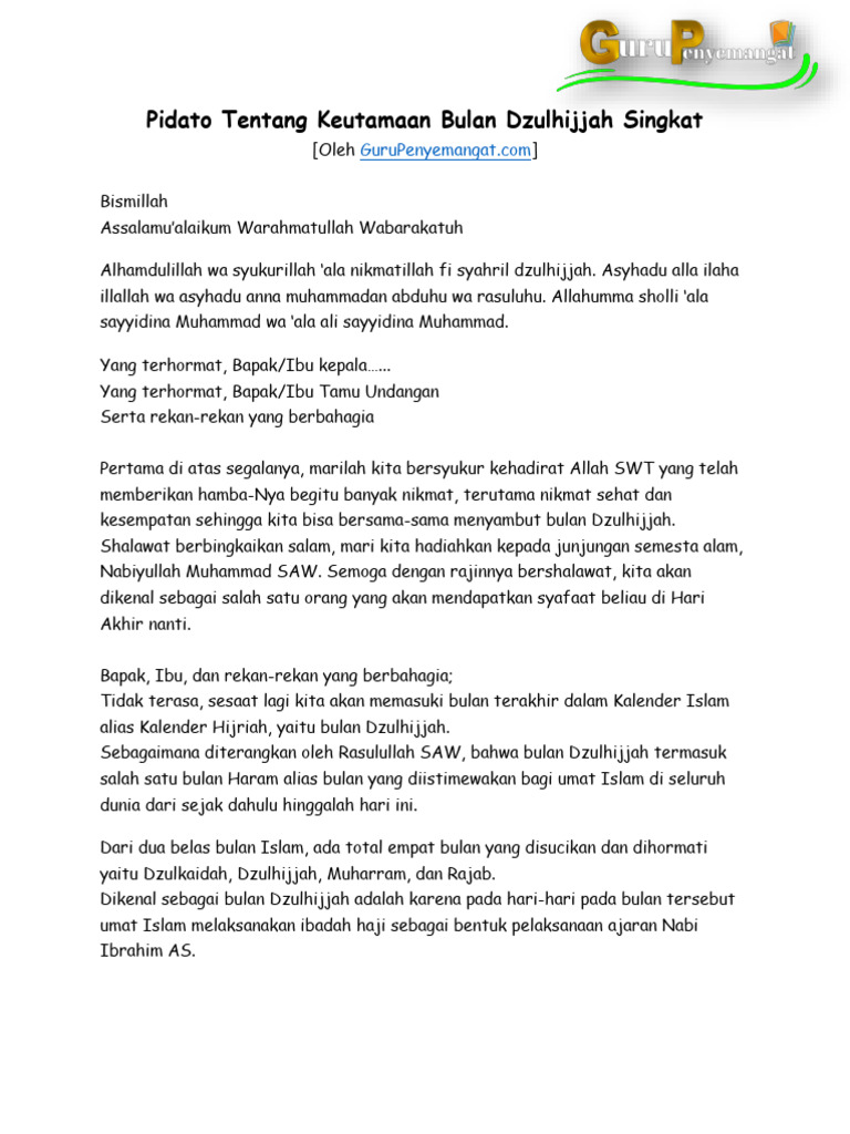 Teks Pidato Tentang Bulan Dzulhijjah Dan Keutamaannya | PDF
