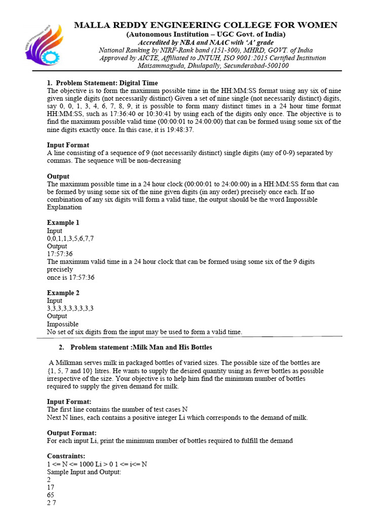 Maximum Time and Bottle Count Algorithms | PDF | Matrix (Mathematics ...