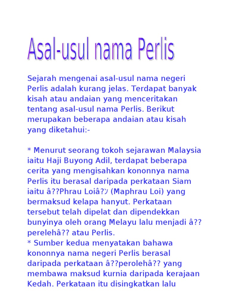 Asal Usul Negeri Perlis Pdf