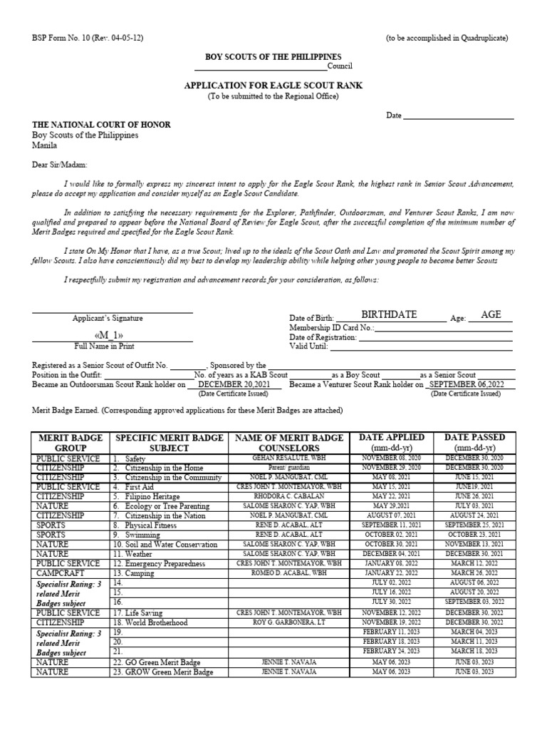 Eagle Scout Rank Application Form | PDF | Scouting | Youth Organizations